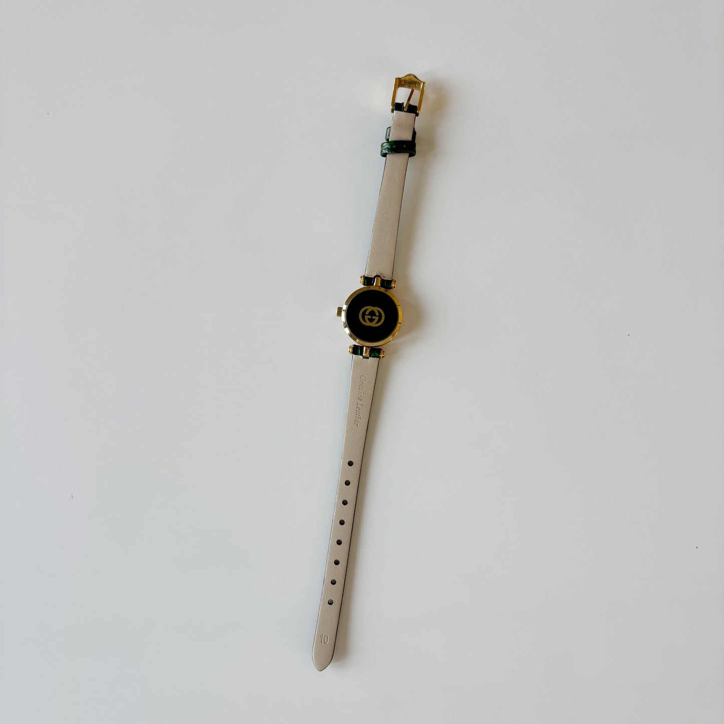 Gucci 1990s Green Round Dial Gold Plated Watch
