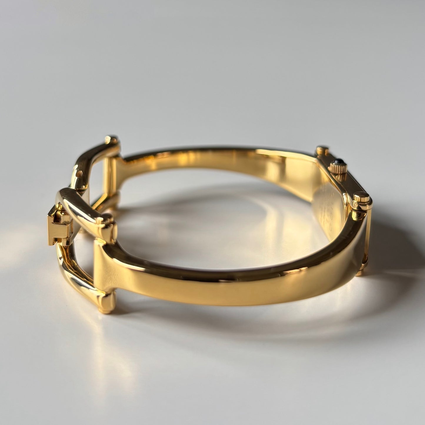 Gucci 1990s Seashell Rectangular Dial Gold Plated Bangle Watch