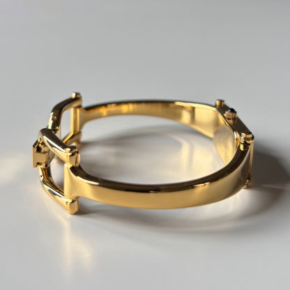 Gucci 1990s Seashell Rectangular Dial Gold Plated Bangle Watch