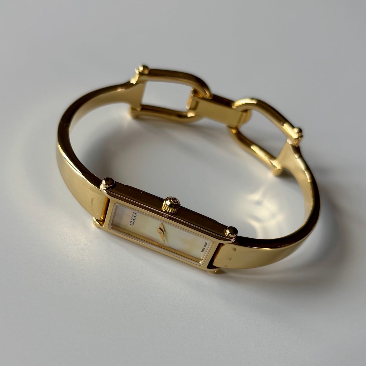 Gucci 1990s Seashell Dial Gold Plated Bangle Watch