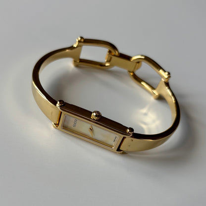 Gucci 1990s Seashell Dial Gold Plated Bangle Watch