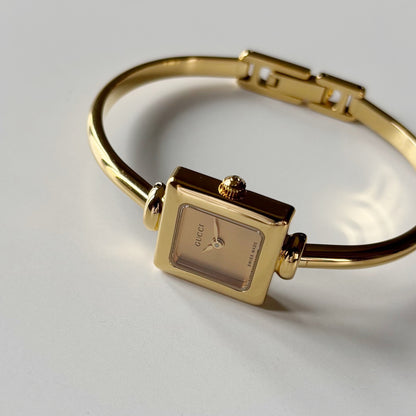 Gucci 1990s Square Dial Gold Plated Bangle Watch
