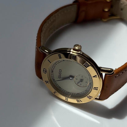 Gucci 1990s Sub Second Round Dial Gold Plated Watch