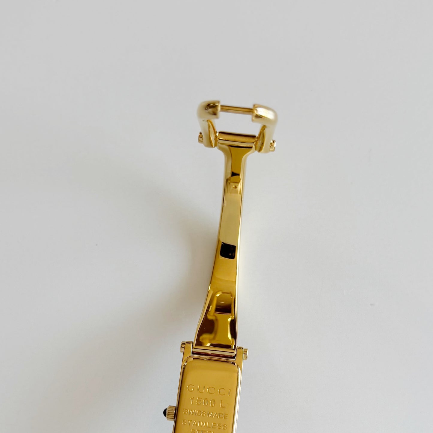 Gucci 1990s Black Dial Gold Plated Bangle Watch