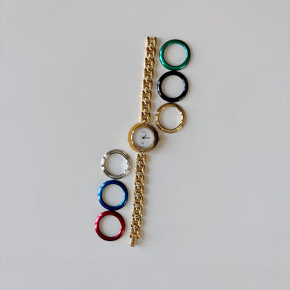 Gucci 1990s Interchangeable Bezel Gold Plated Rice Chain Watch with 6 bezels, case (160mm)