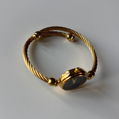 Gucci 1990s Black Dial Gold Plated Cable Bangle Watch