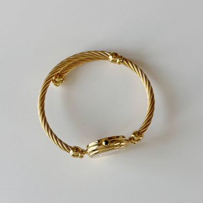 Gucci 1990s Seashell Dial Gold Plated Cable Bangle Watch