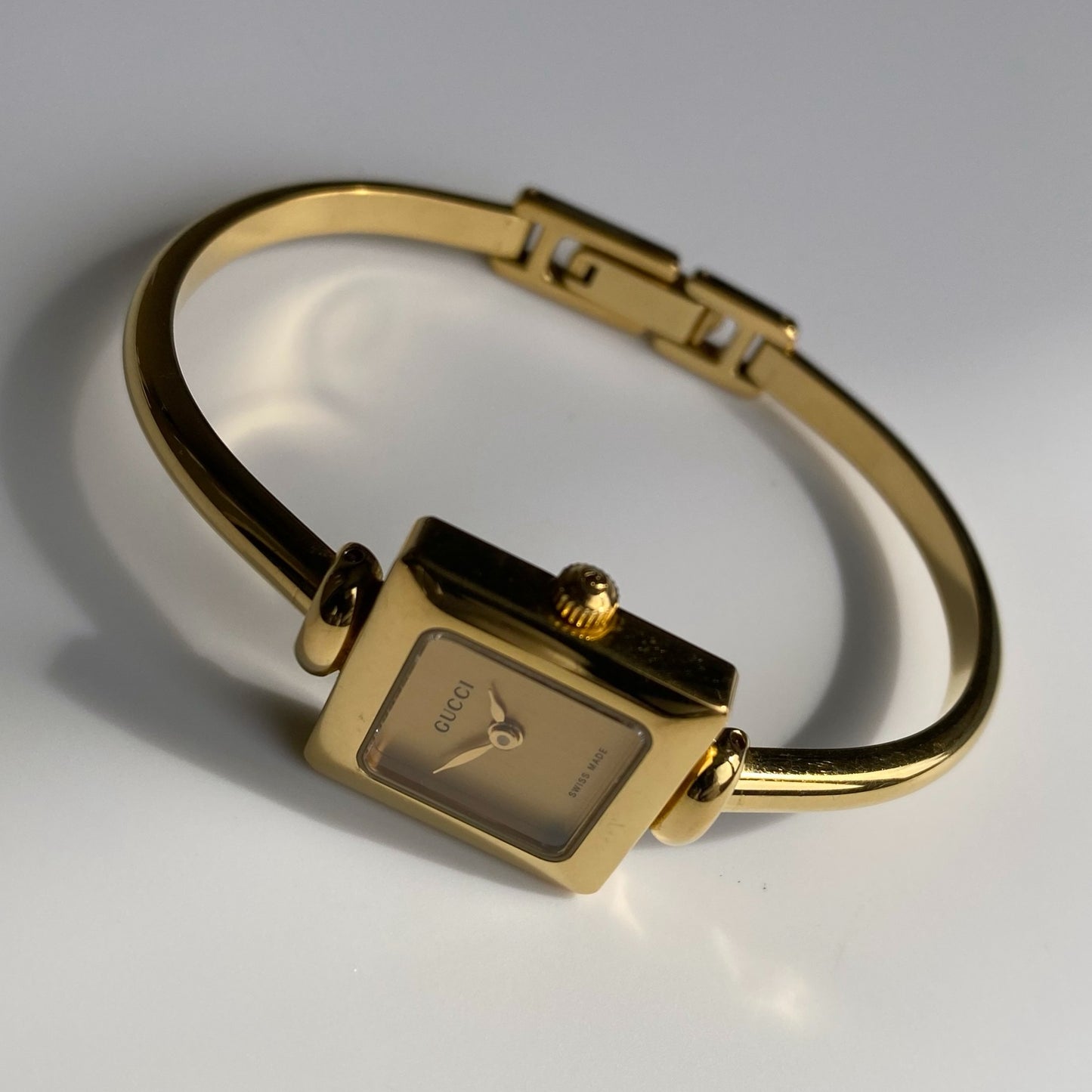 Gucci 1990s Square Gold Plated Bangle Watch