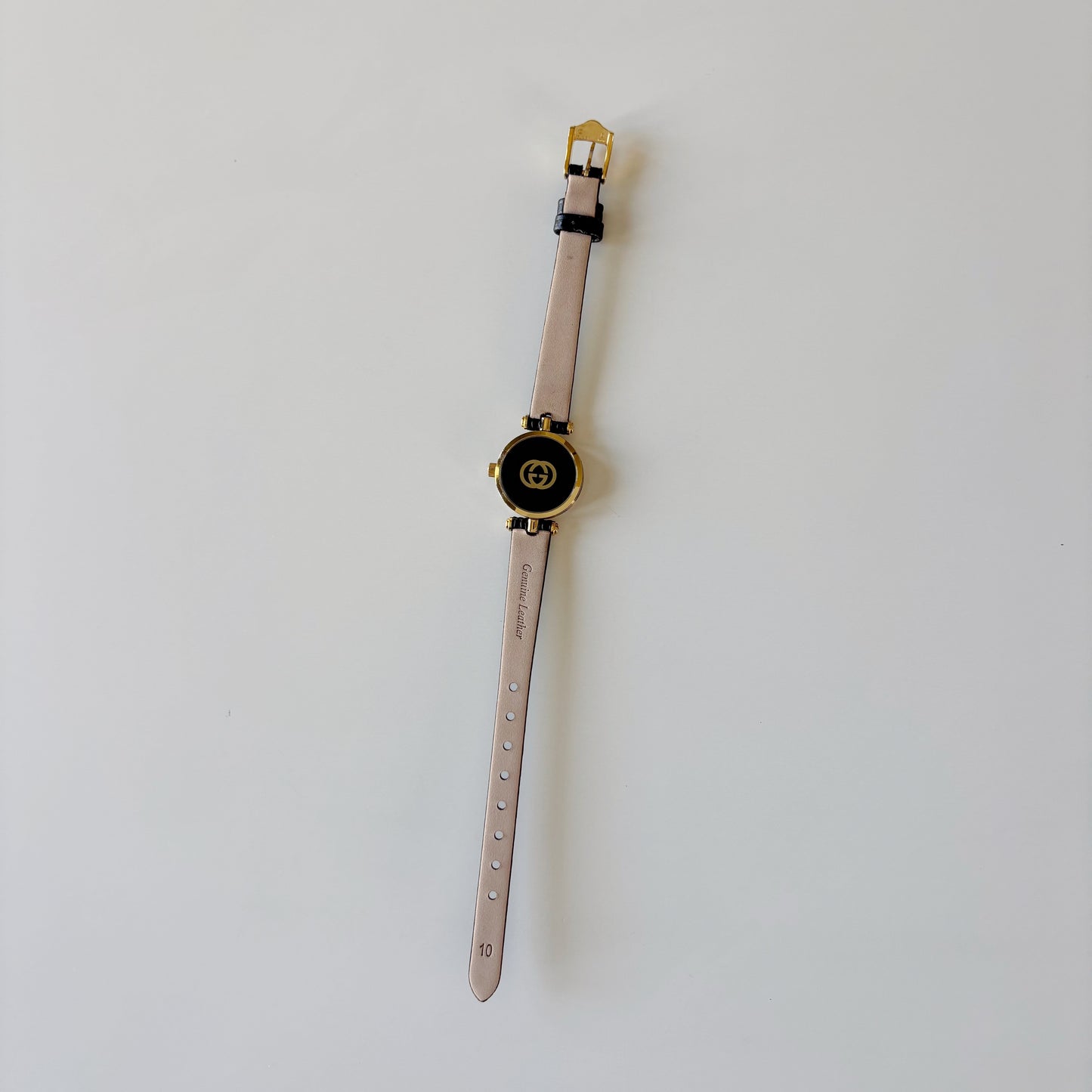 Gucci 1990s Black Round Dial Gold Plated Watch