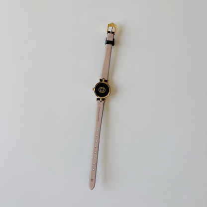 Gucci 1990s Black Round Dial Gold Plated Watch