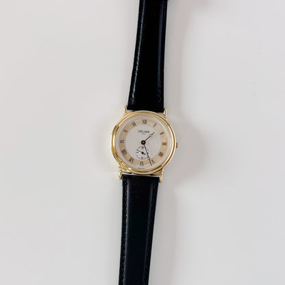 Celine 1990s Seashell Round Dial Gold Plated Watch (Large)