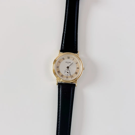 Celine 1990s Seashell Round Dial Gold Plated Watch (Large)