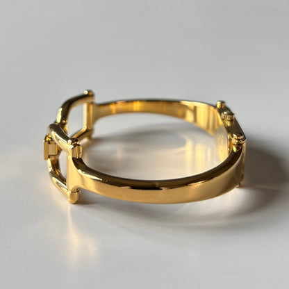 Gucci 1990s Seashell Rectangular Dial Gold Plated Bangle Watch