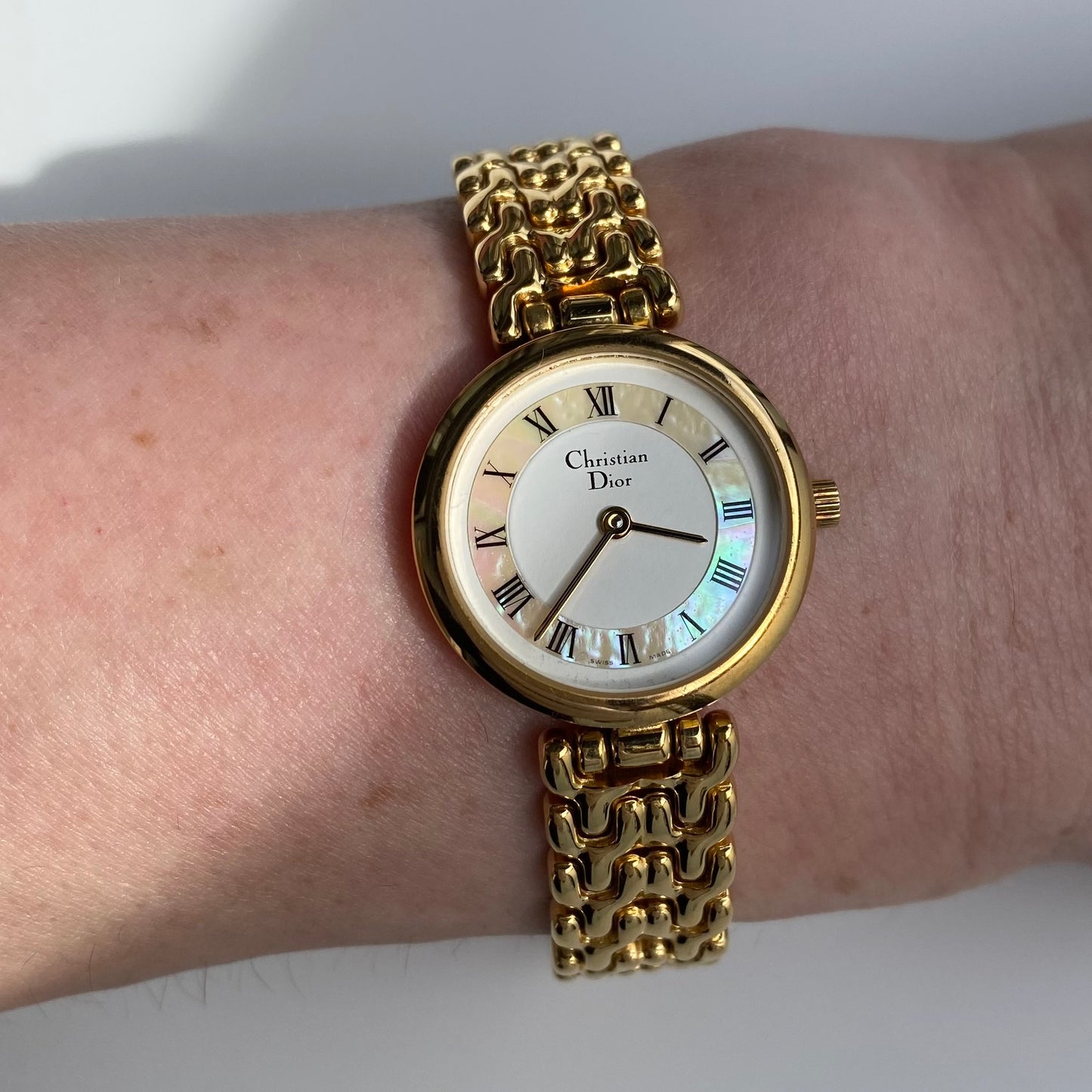 Dior 1990s Seashell Dial Gold Plated Watch