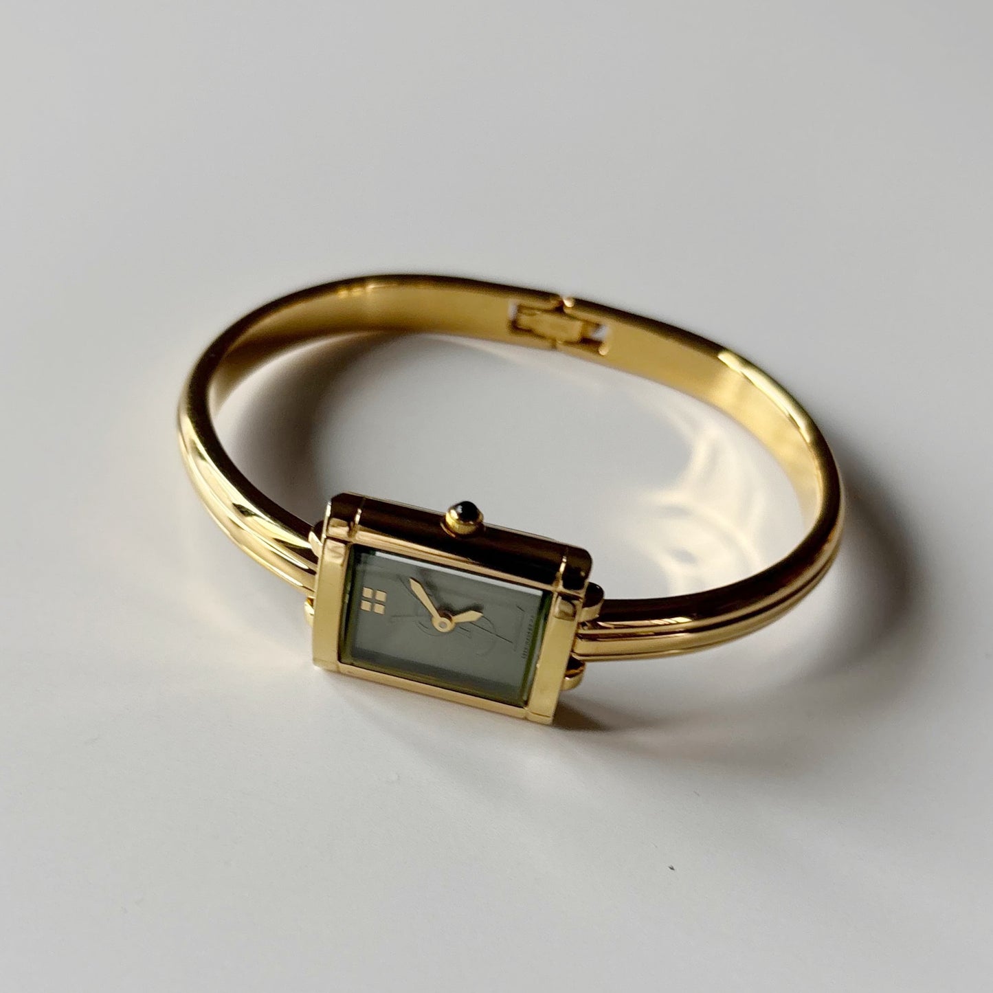 Yves Saint Laurent 1990s Green Dial Gold Plated Bangle Watch