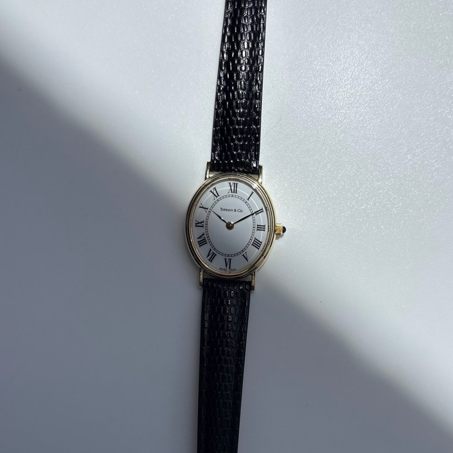 Tiffany 1990s Oval Dial 14K Case Watch