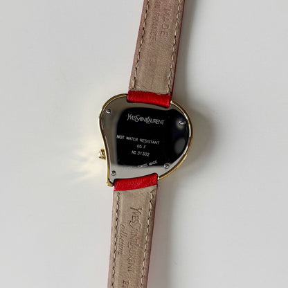 Yves Saint Laurent 1990s Heart Dial Gold Plated Red Watch
