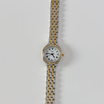 Dior 1990s Date Round Dial Gold Plated Two Tone Watch