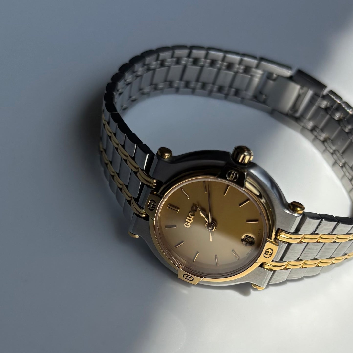 Gucci 1990s Date Round Dial Two Tone Watch