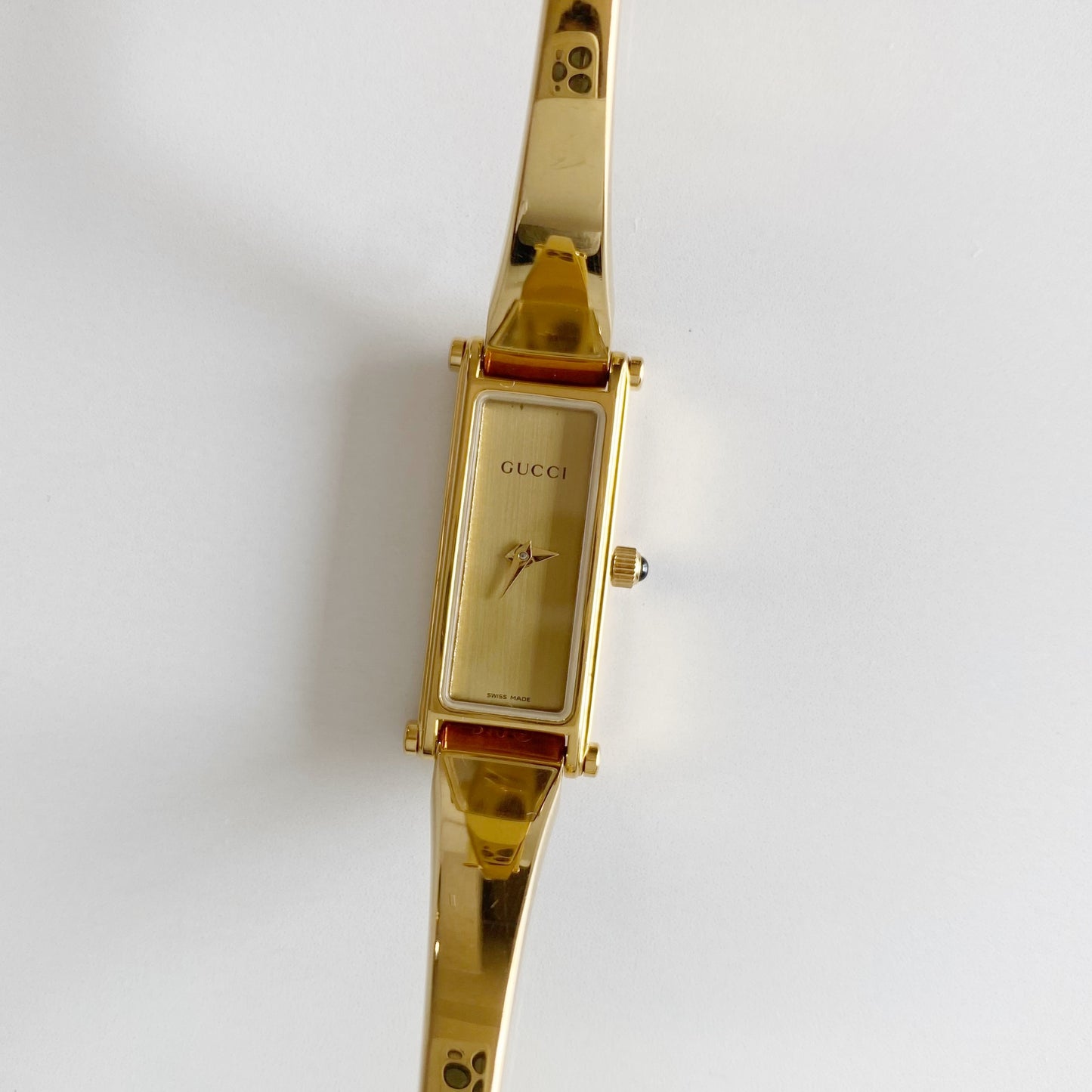 Gucci 1990s Gold Dial Gold Plated Bangle Watch (Small)