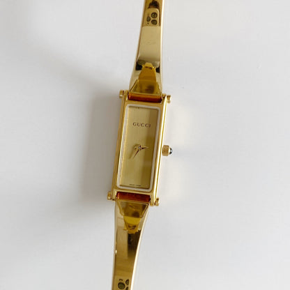 Gucci 1990s Gold Dial Gold Plated Bangle Watch (Small)