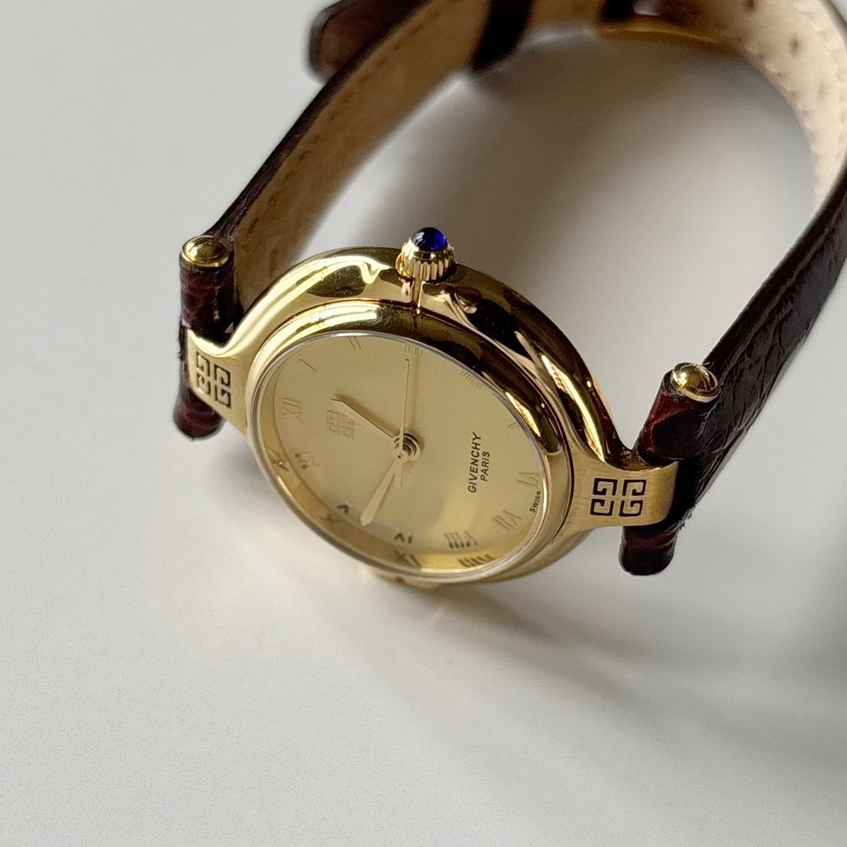 Givenchy 1990s Round Dial Gold Plated Watch