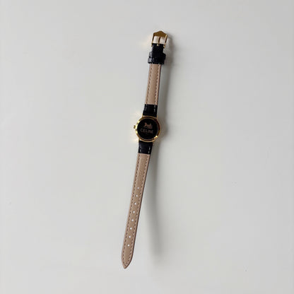 Celine 1980s Round Dial Gold Plated Watch