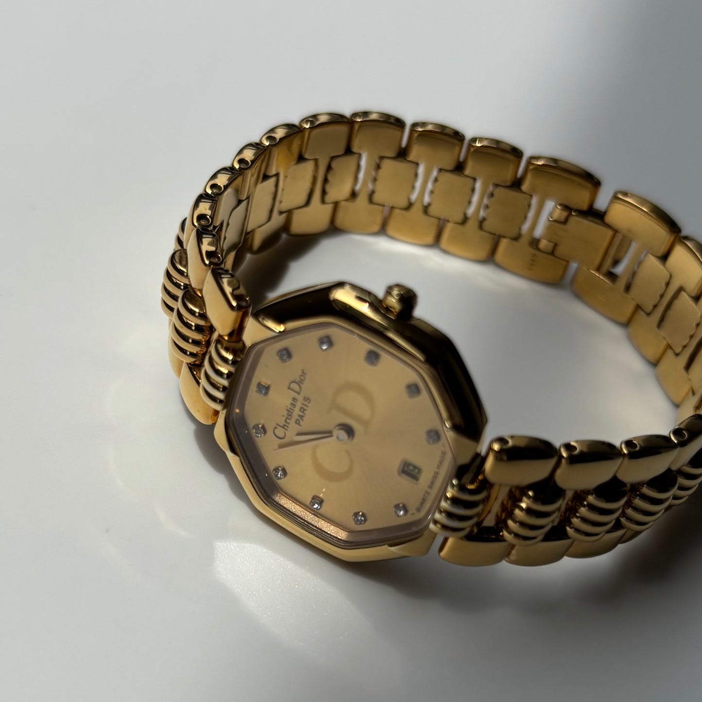 Dior 1990s Octagon Gold Plated Watch
