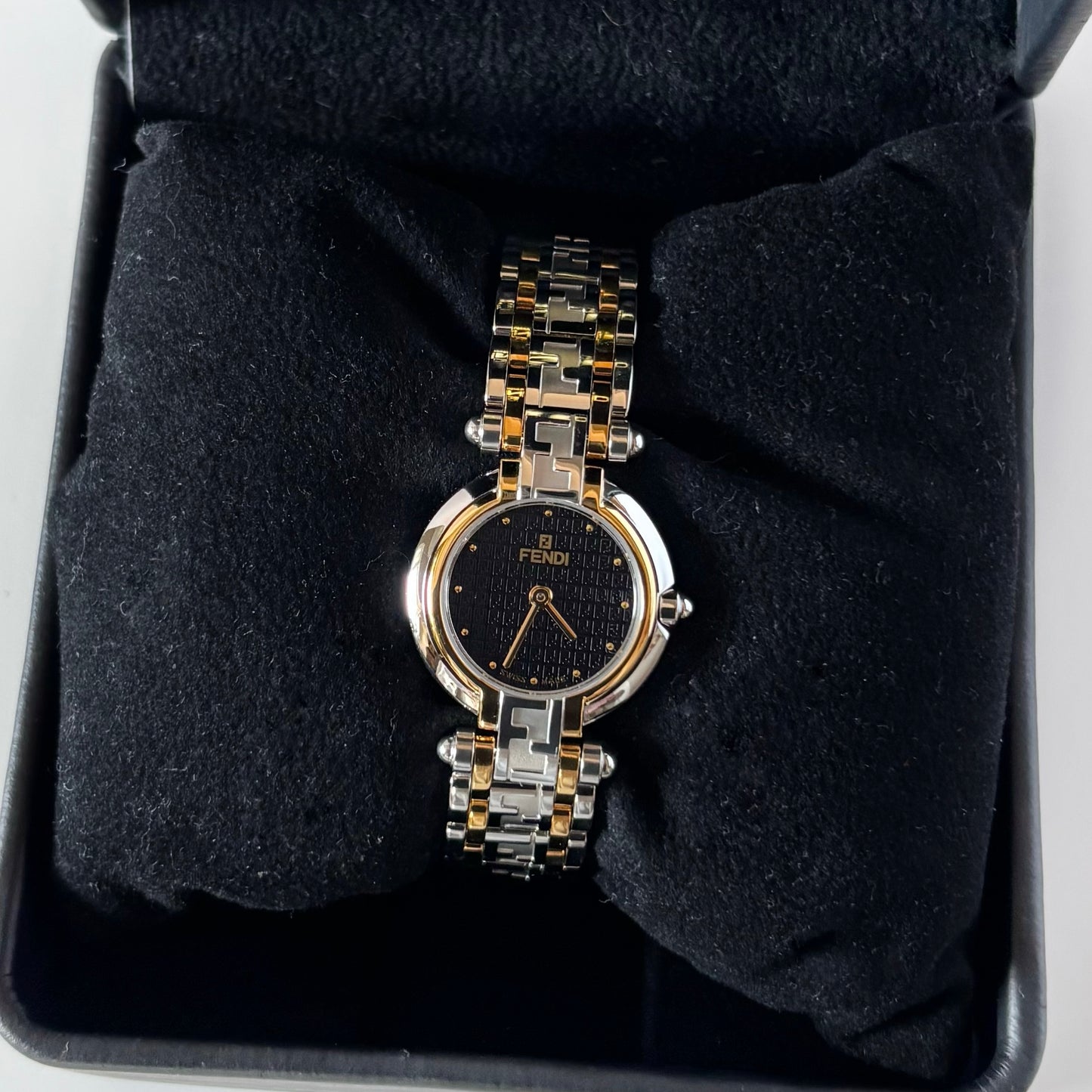 Fendi 1990s Black Round Dial Two Tone Watch
