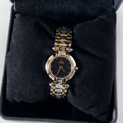 Fendi 1990s Black Round Dial Two Tone Watch