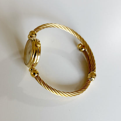 Gucci 1990s Seashell Dial Gold Plated Cable Bangle Watch