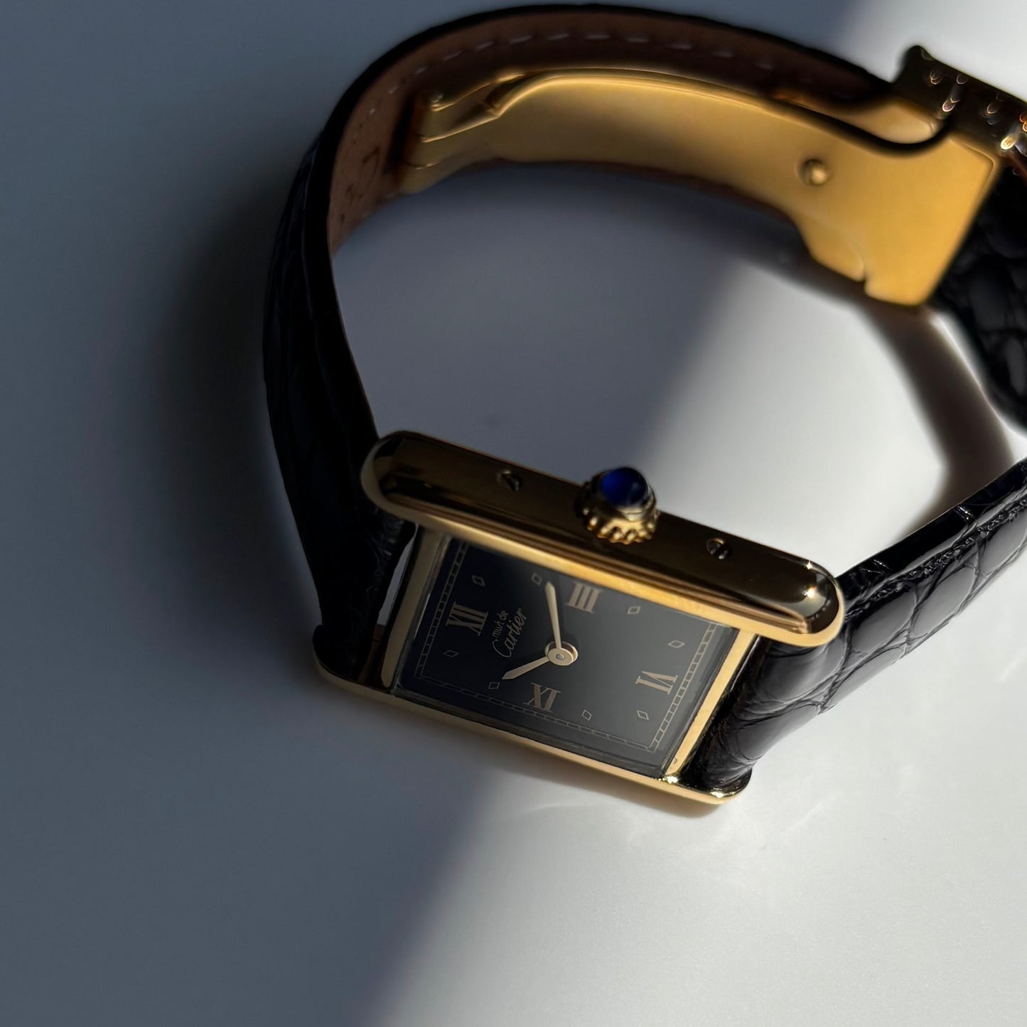 Cartier 1990s Must de Tank Black Dial Watch (SM)