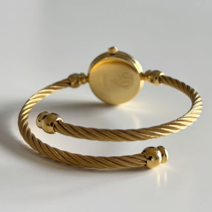 Gucci 1990s Black Dial Gold Plated Cable Bangle Watch