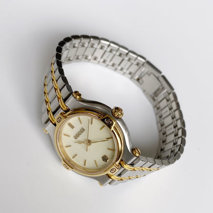 Gucci 1990s Date Two Tone Round Watch