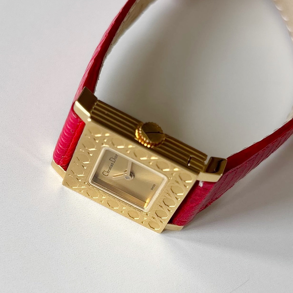 Dior 1990s Square Dial Interchangeable strap Gold Plated Watch with 3 straps, case