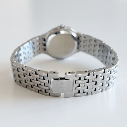 Dior 1990s Date Round Dial Silver Watch