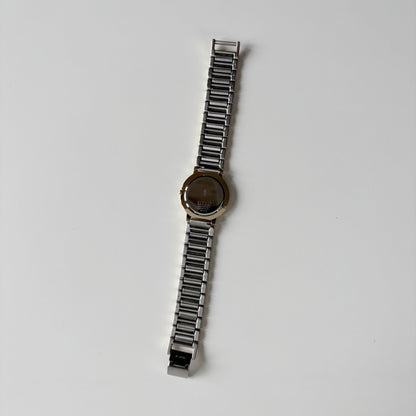 Yves Saint Laurent 1990s Navy Round Dial Two Tone Watch (Large)