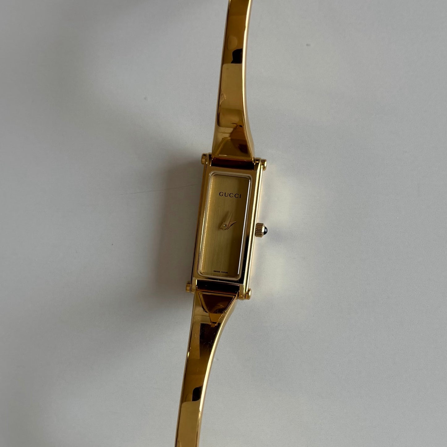Gucci 1990s Gold Dial Gold Plated Bangle Watch (Small)
