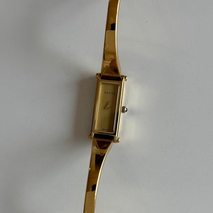 Gucci 1990s Gold Dial Gold Plated Bangle Watch (Small)