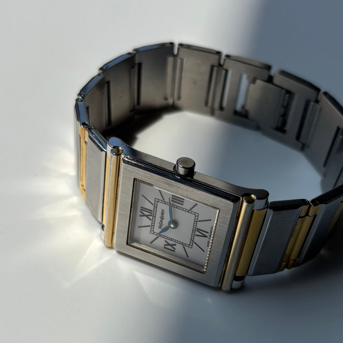 Yves Saint Laurent 1990s Square Dial Two Tone Gold Plated Watch