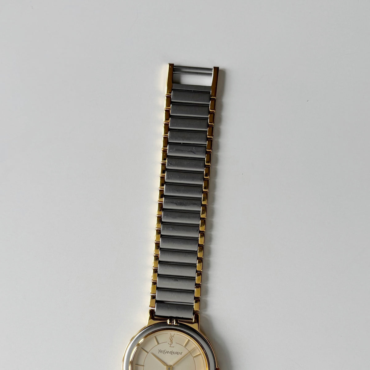 Yves Saint Laurent 1990s Large Round Dial Two Tone Gold Plated Watch (Large)
