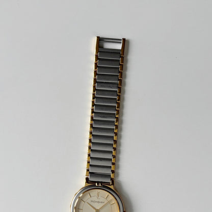 Yves Saint Laurent 1990s Large Round Dial Two Tone Gold Plated Watch (Large)