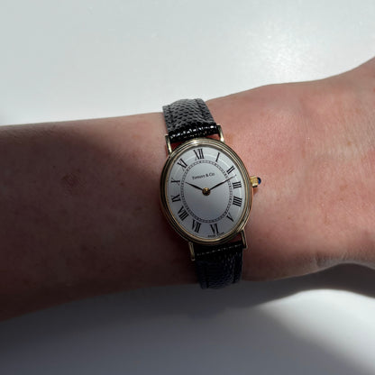 Tiffany 1990s Oval Dial 14K Case Watch