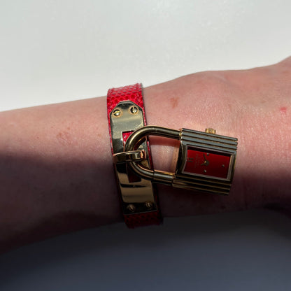 Hermes 1990s Kelly Red Dial Gold Plated Watch