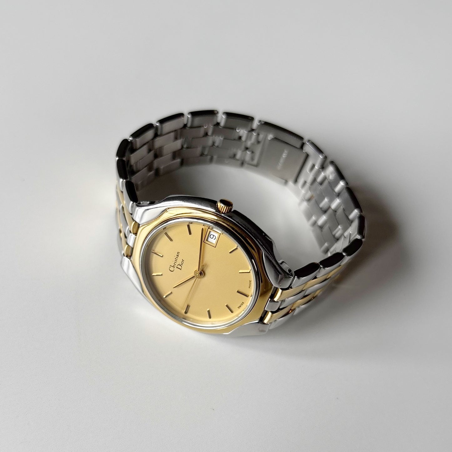 Dior 1990s Date Round Dial Gold Plated Two Tone Watch (Large)