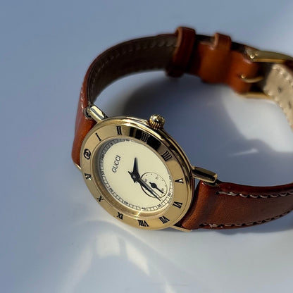 Gucci 1990s Sub Second Round Dial Gold Plated Watch