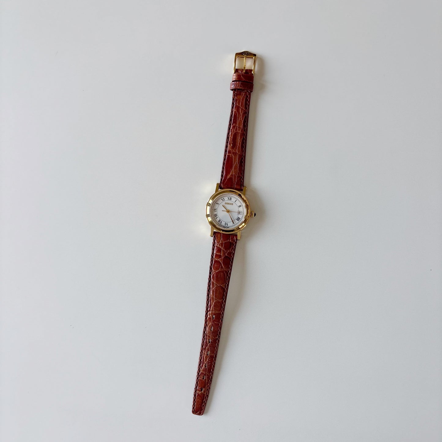 Gucci 1990s Date Round Dial Gold Plated Watch