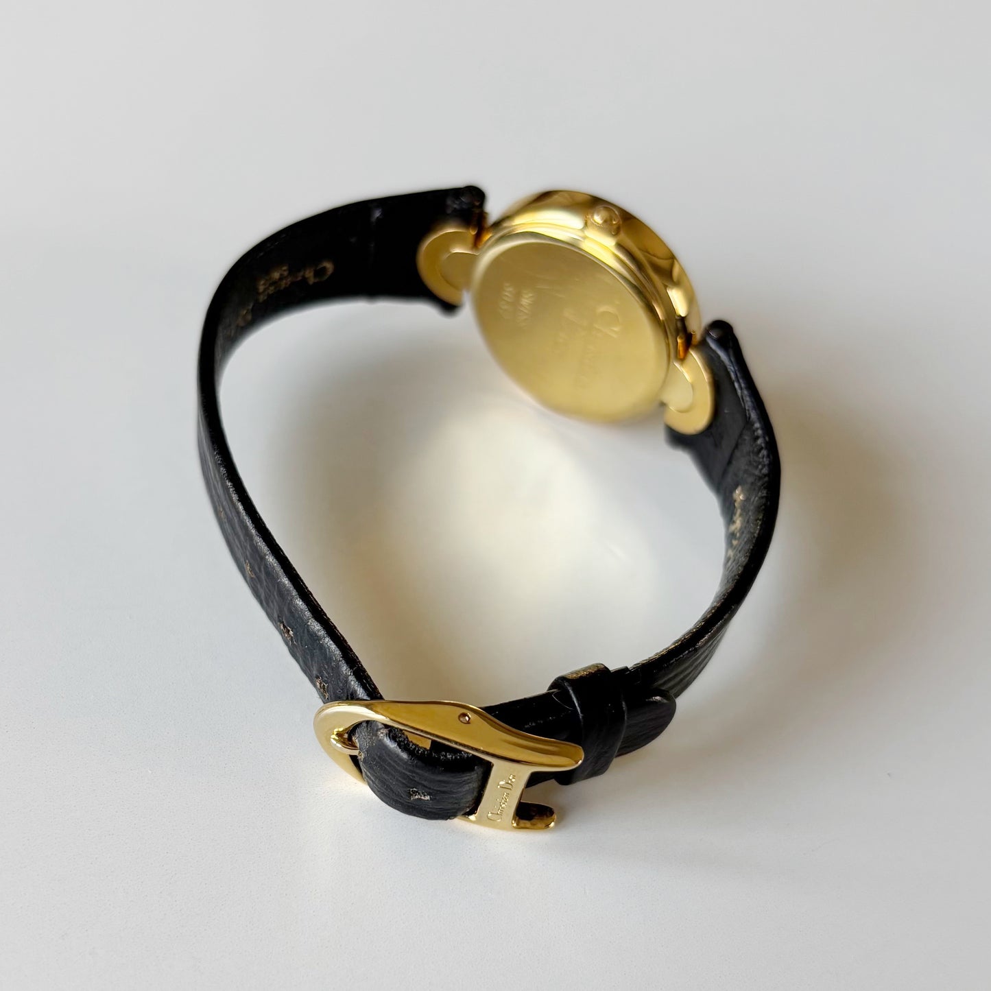 Dior 1990s Black Round Dial Gold Plated Watch