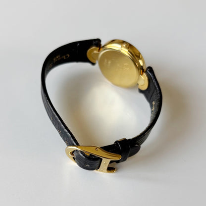 Dior 1990s Black Round Dial Gold Plated Watch