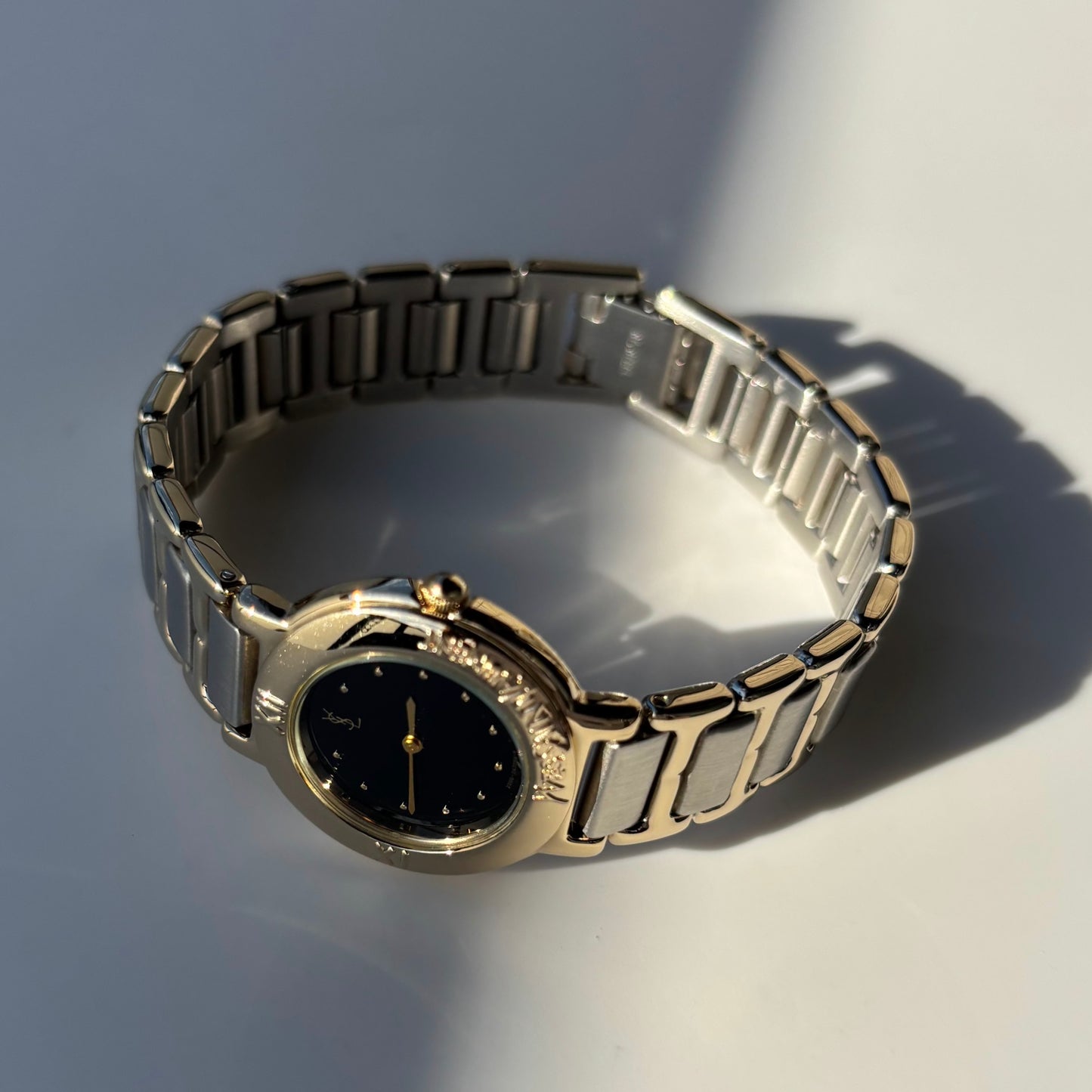 Yves Saint Laurent 1990s Black Dial Two Tone Watch